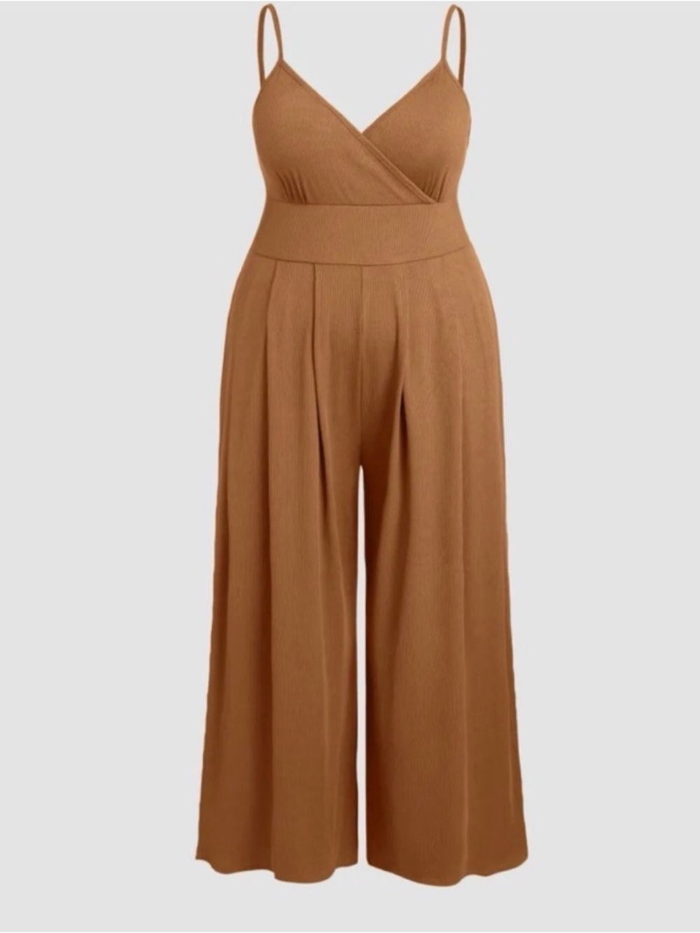 Cider Rust Brown Wide Leg Jumpsuit Flowy Stretch Romper Trendy